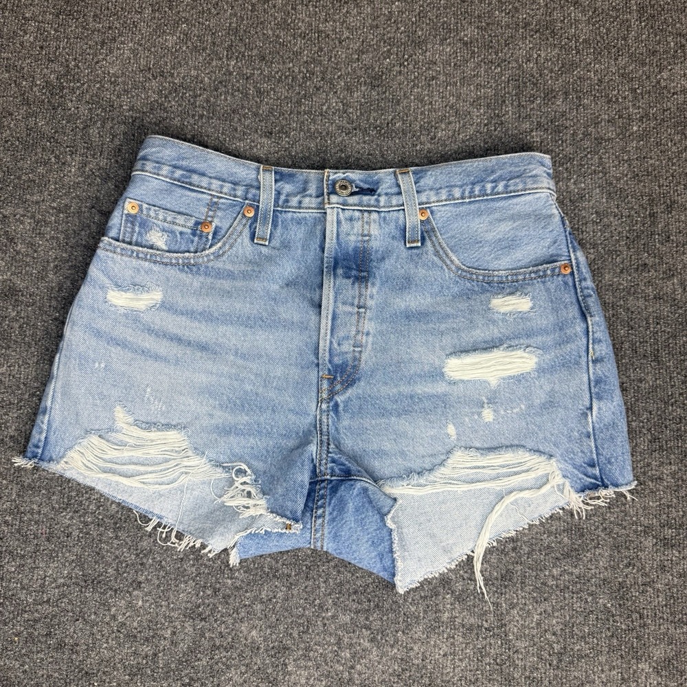 Levi's 501 Women's Distressed Cutoff Denim Shorts W29 High Rise Light Wash